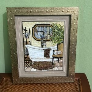 Bathroom Art.  White claw foot tub and leopard print accessories. 13.5” x 11.5”